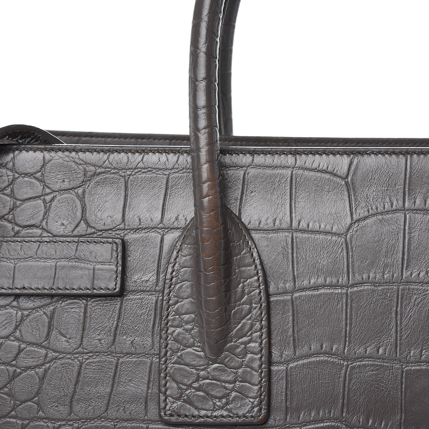 Saint Laurent Calfskin Crocodile Embossed Small Sac De Jour Earth 11 of 15