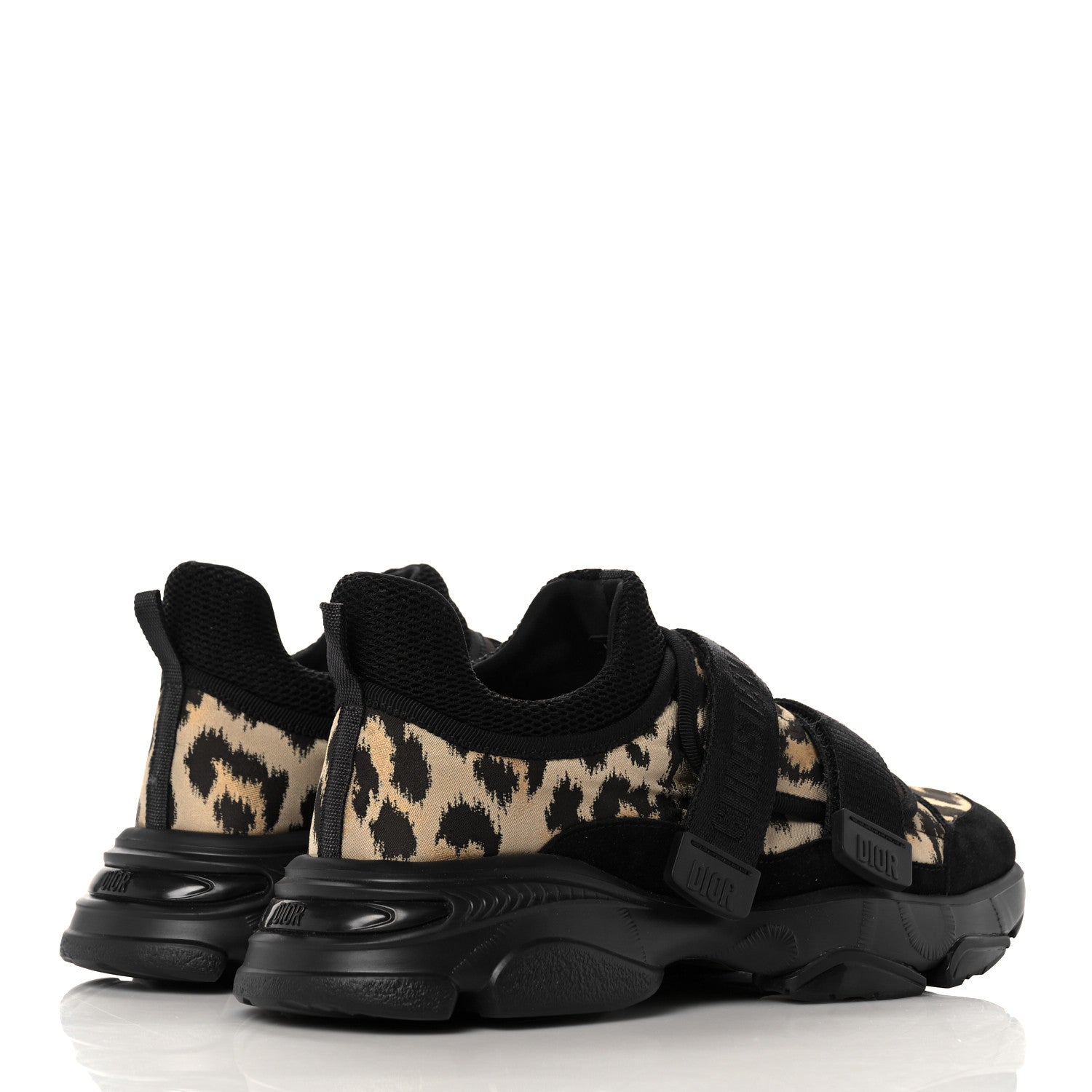 Christian Dior Technical Fabric Nylon Leopard Print Womens D-Wander Sneakers 38.5 Black 4 of 8