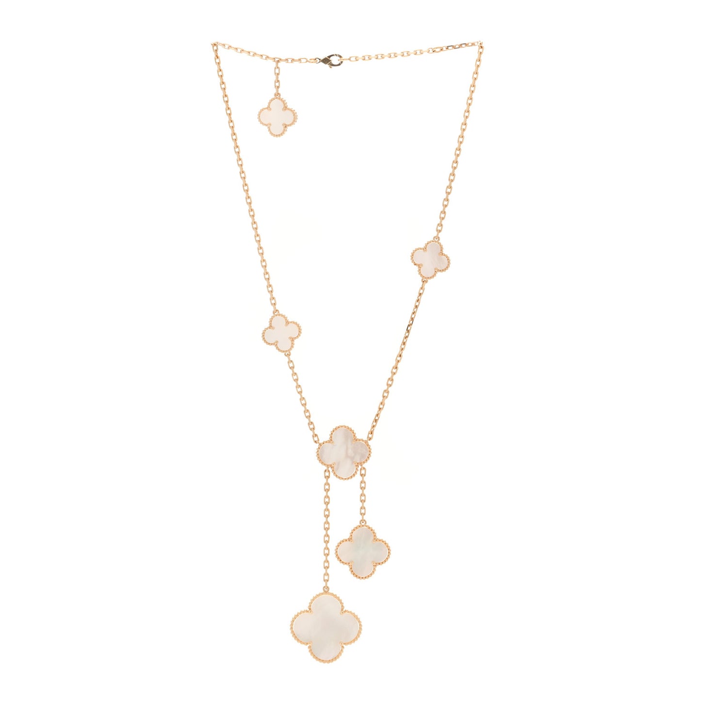 18K Yellow Gold Mother of Pearl 6 Motifs Magic Alhambra Necklace