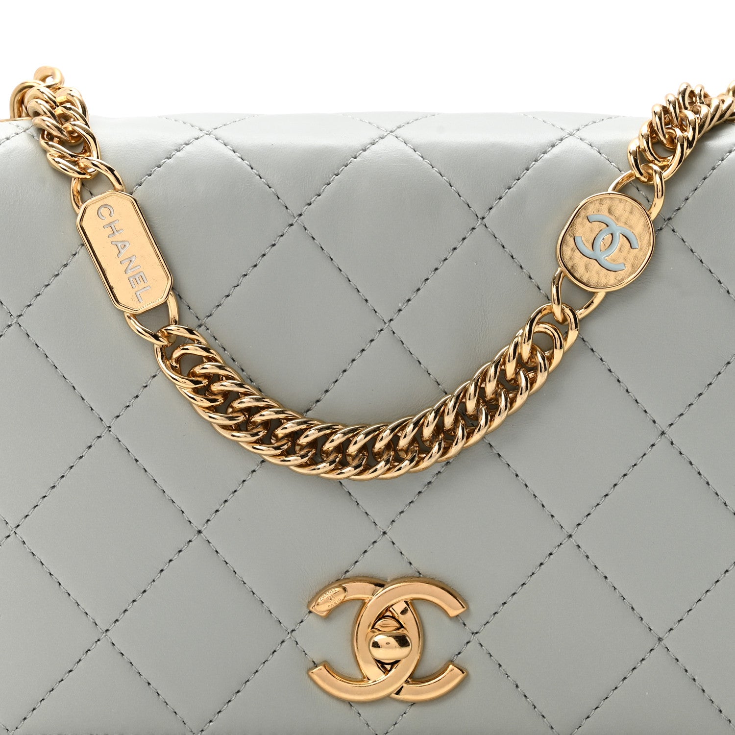 Chanel Calfskin Quilted Enamel Chain Flap Grey 8 of 11
