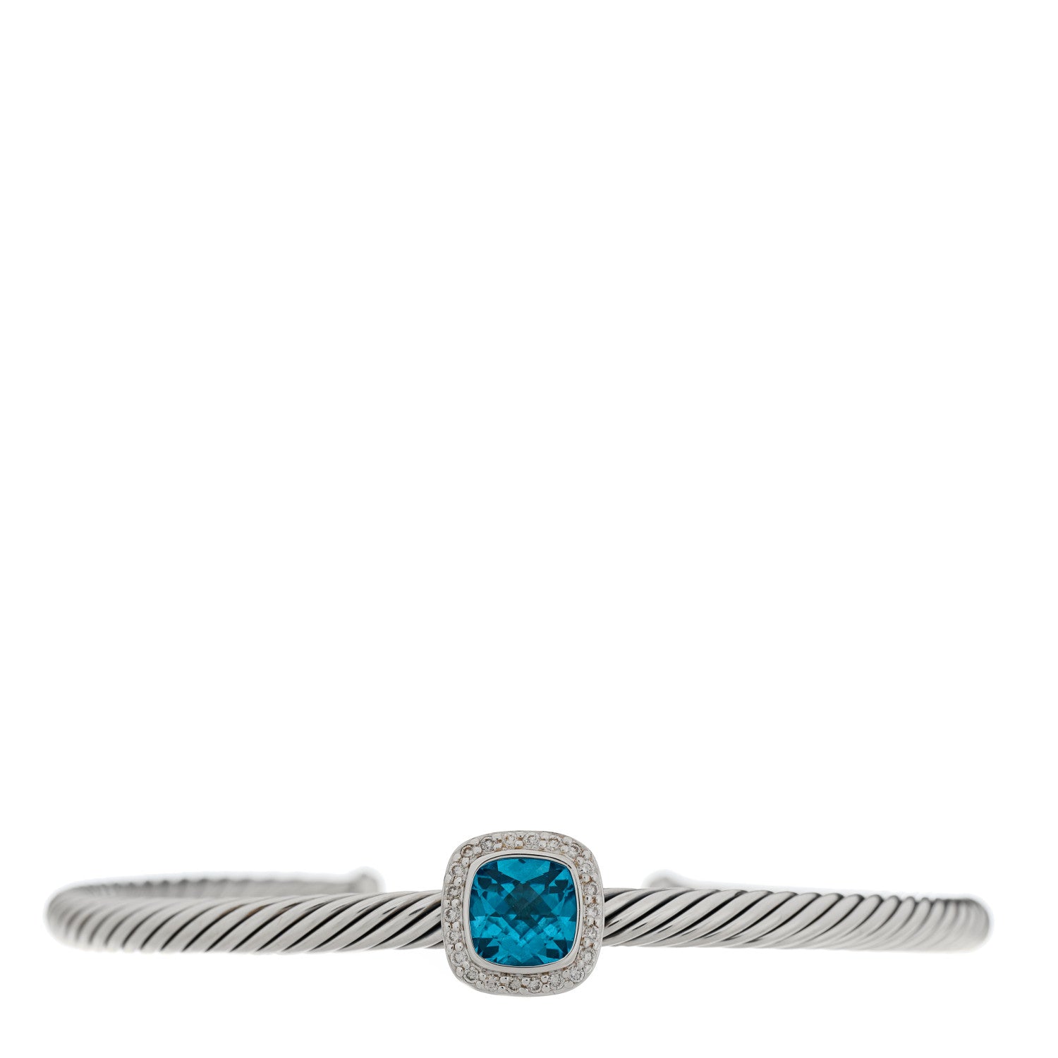 David Yurman Sterling Silver Diamond Blue Topaz 4mm Noblesse Cable Bracelet 1 of 3