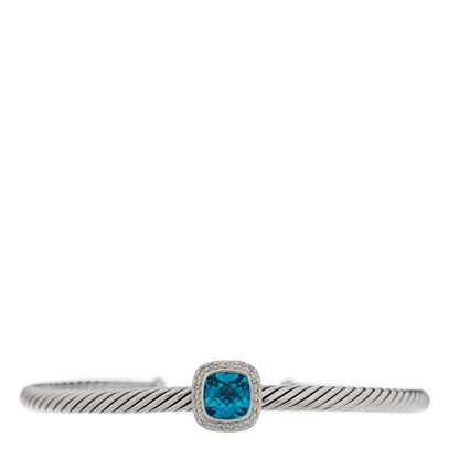 David Yurman Sterling Silver Diamond Blue Topaz 4mm Noblesse Cable Bracelet 1 of 3