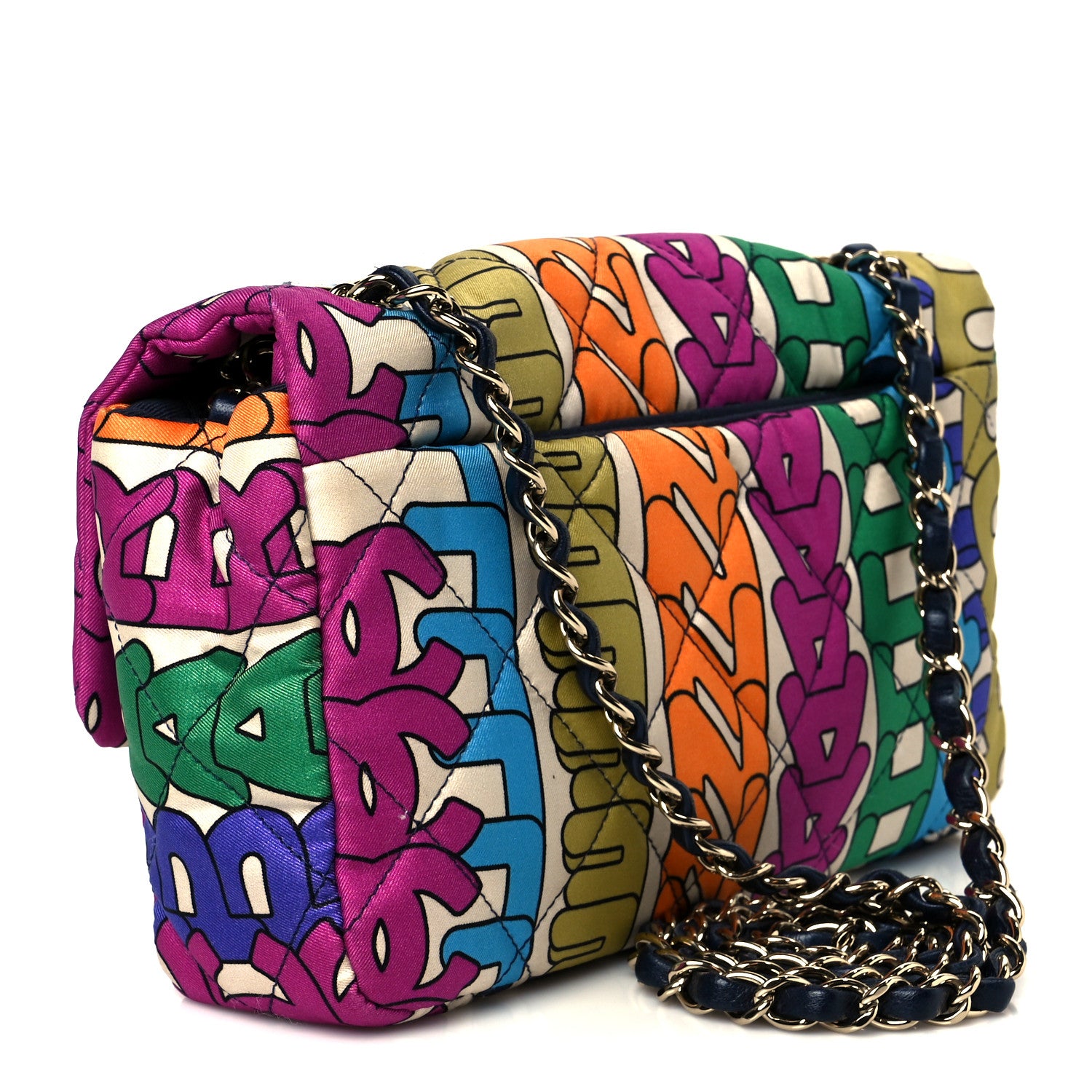 Chanel Printed Fabric Quilted Logo Single Flap Bag Multicolor