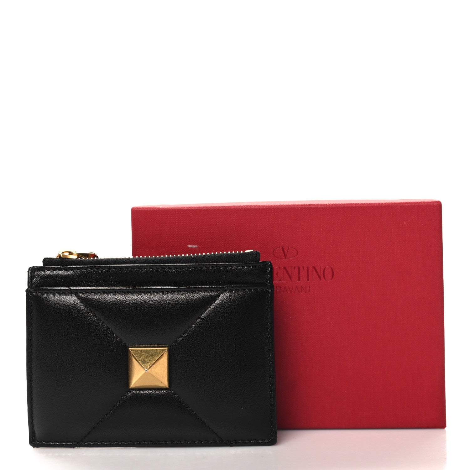 Valentino Garavani Nappa Roman Stud Zip Card Holder Black 8 of 8
