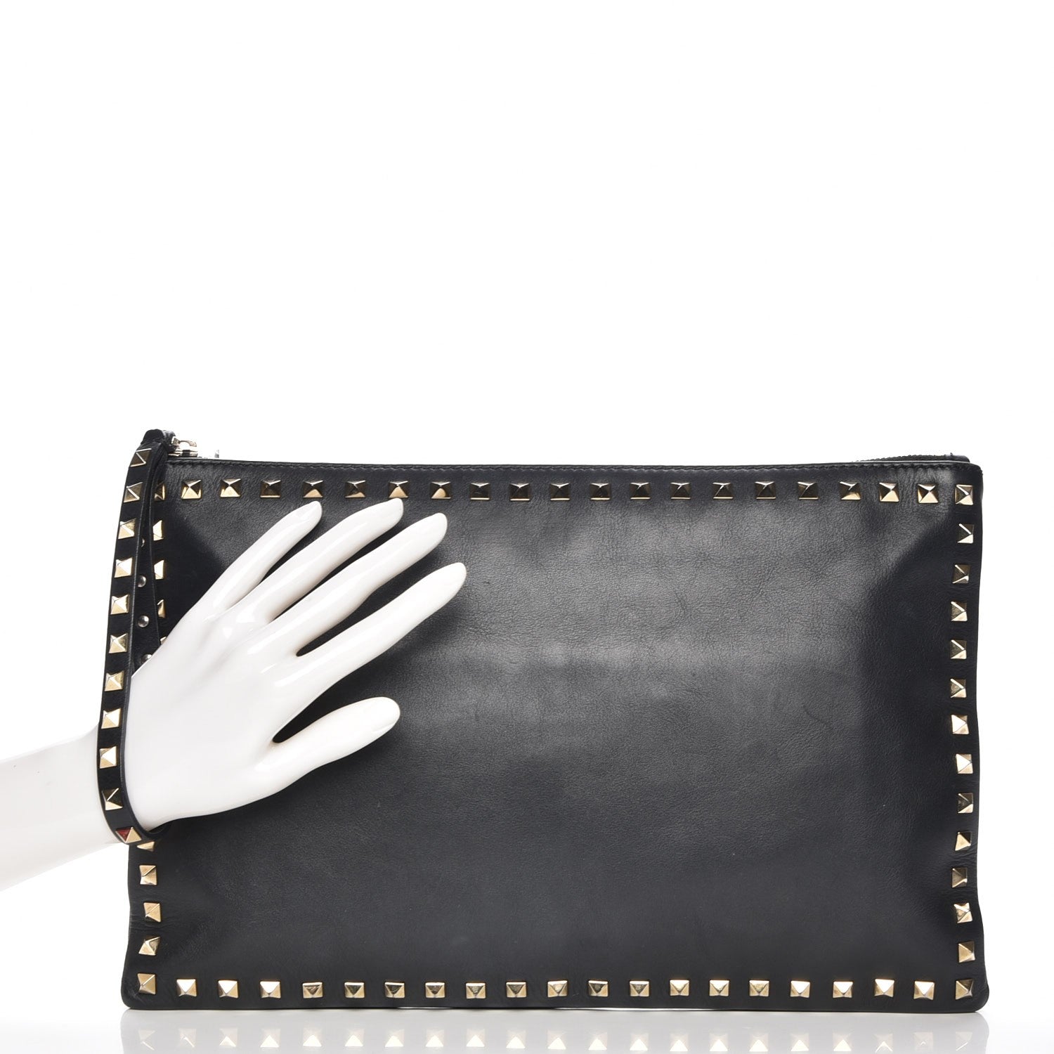 Valentino Garavani Vitello Large Rockstud Zip Wristlet Pouch Black 2 of 8