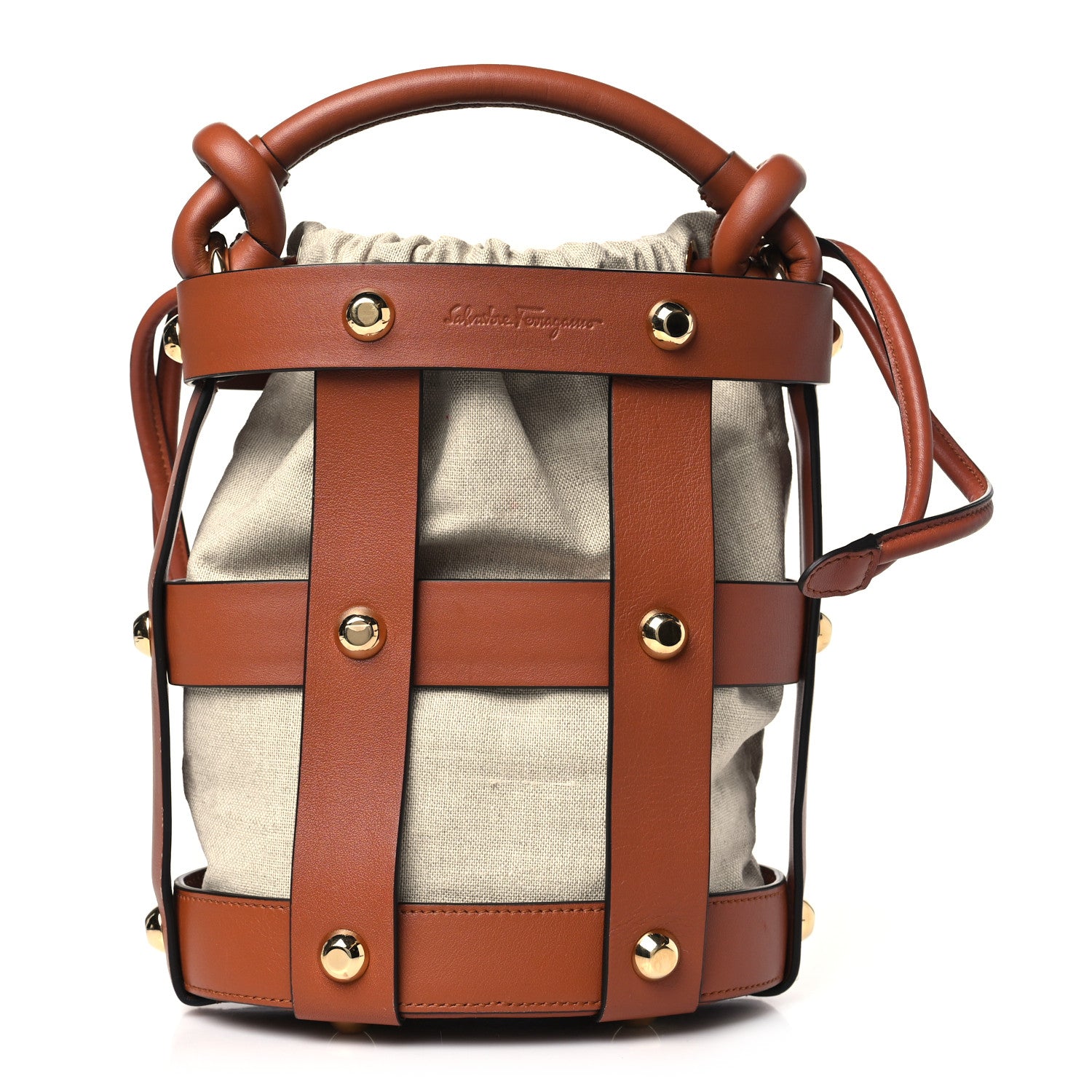 Salvatore Ferragamo Calfskin Cage Bag Brown 1 of 10