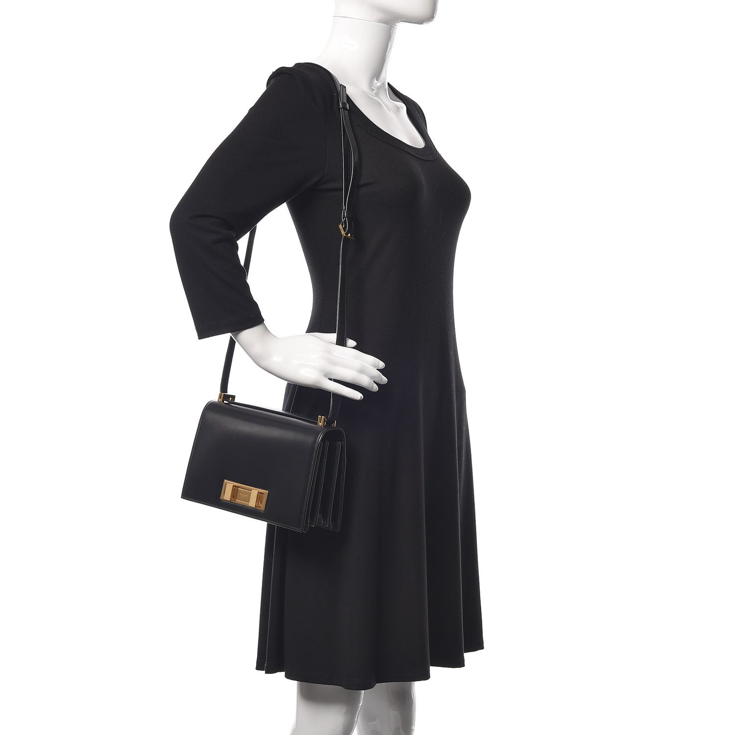 Smooth Calfskin Medium Domino Shoulder Bag Black