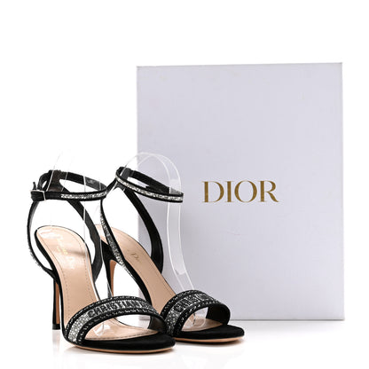 Christian Dior Cotton Strass Embroidered Dway Heeled Sandals 40 Black Silver 10 of 10
