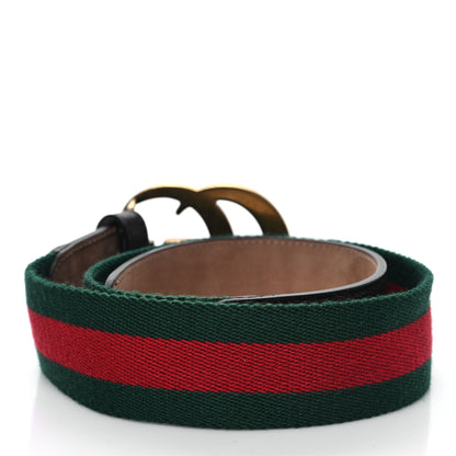 Gucci Nylon Textured Dollar Calfskin Double G Web 40mm Belt 70 28 Green Red Dark Cocoa 2 of 5