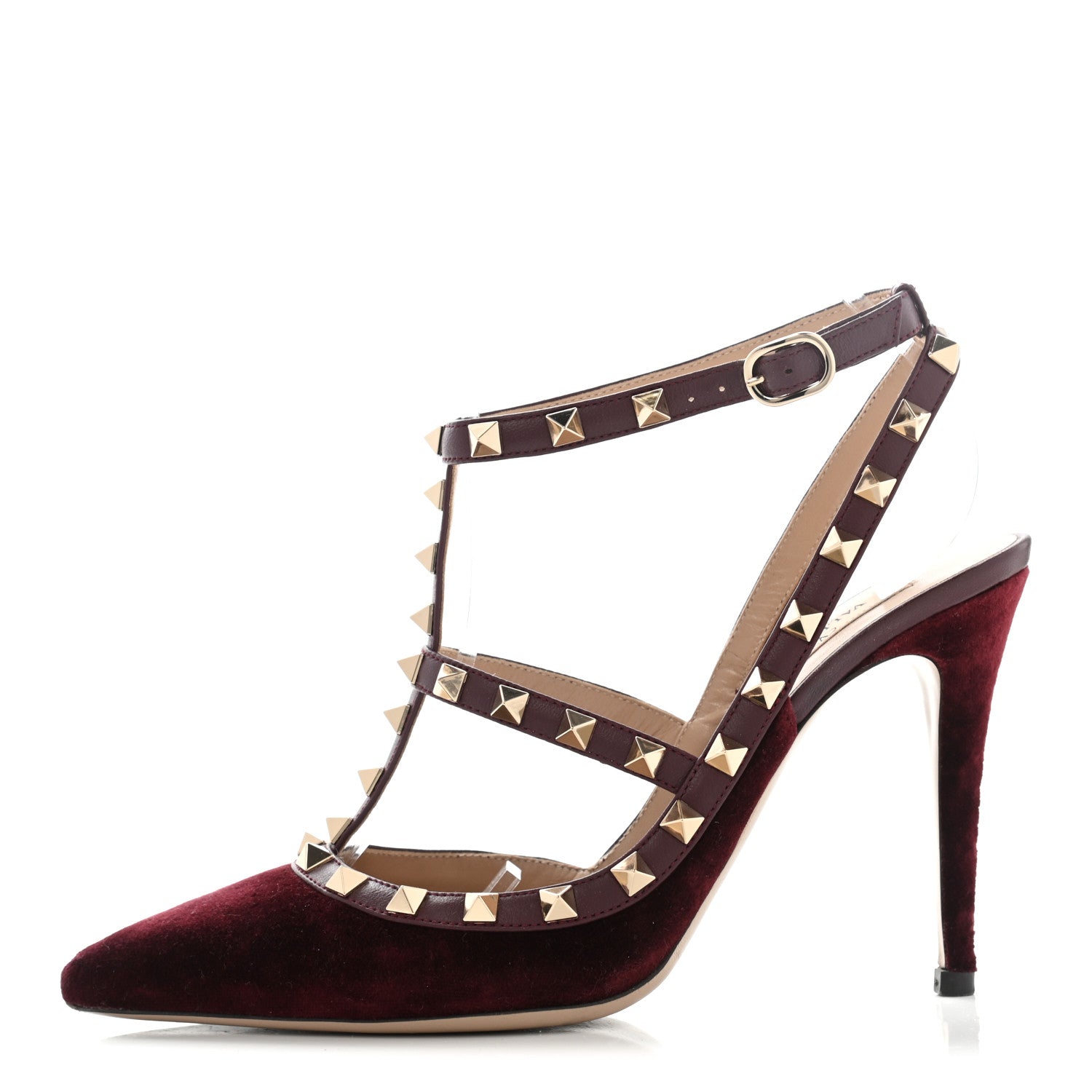 Valentino Garavani Velvet Rockstud Ankle Strap 100mm Pumps 38.5 Rubin 1 of 10