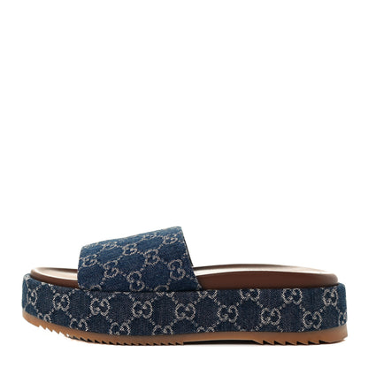 Gucci New Denim GG Monogram Angelina Platform 55mm Slide Sandals 41 Blue Tea 1 of 10