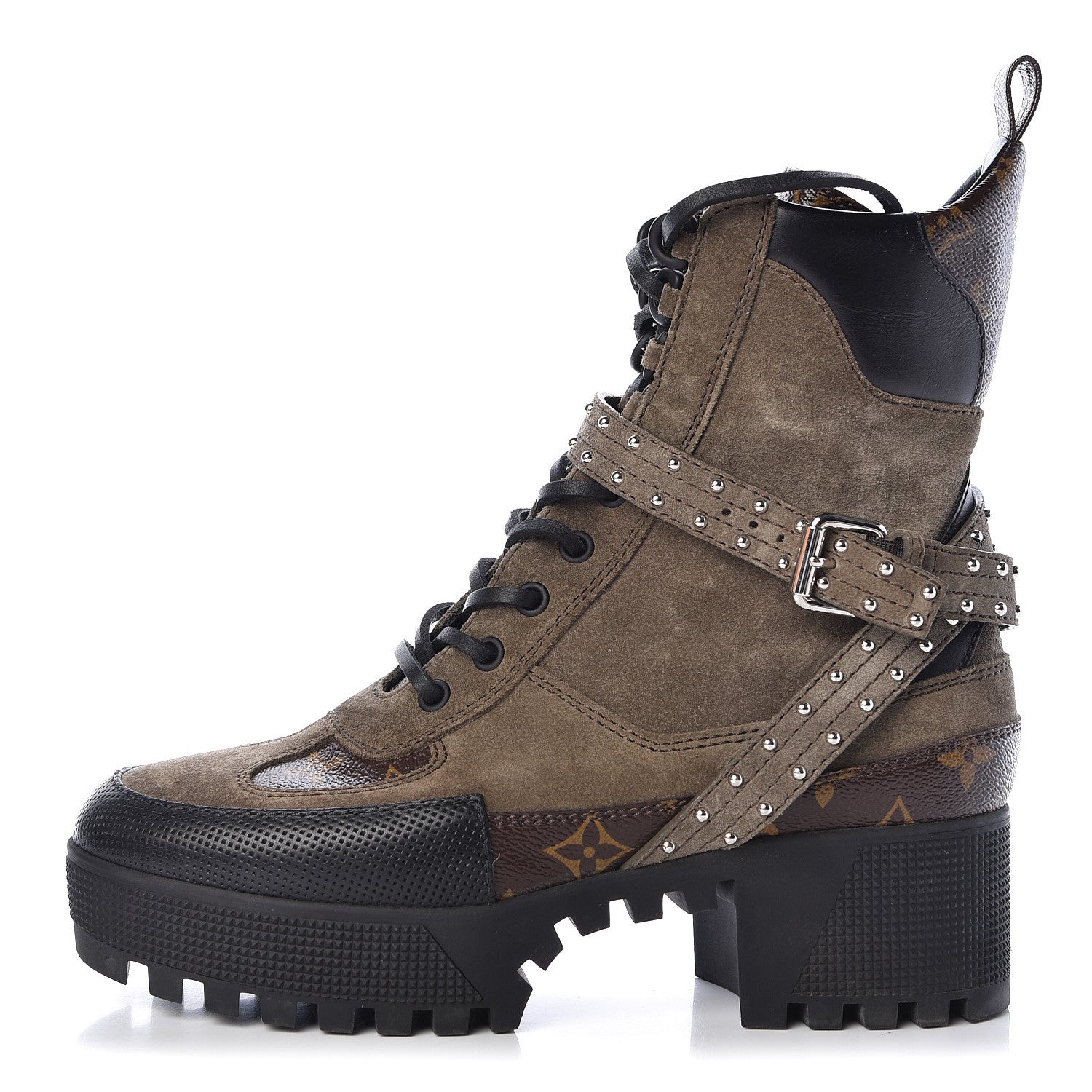 Louis Vuitton Suede Calfskin Monogram Laureate Platform Desert Boots 38 Kaki 1 of 10