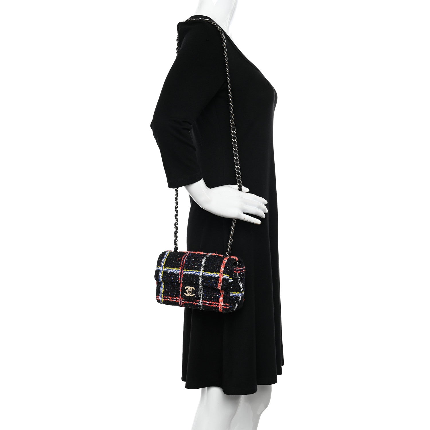 Chanel Tweed Quilted Mini Rectangular Flap Black Multicolor 2 of 10