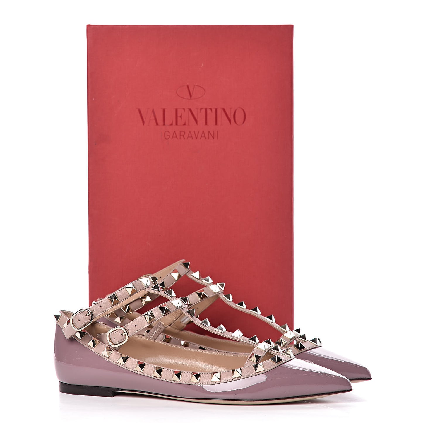 Patent Rockstud Cage Ballerina Flats 35.5 Dark Mauve Poudre