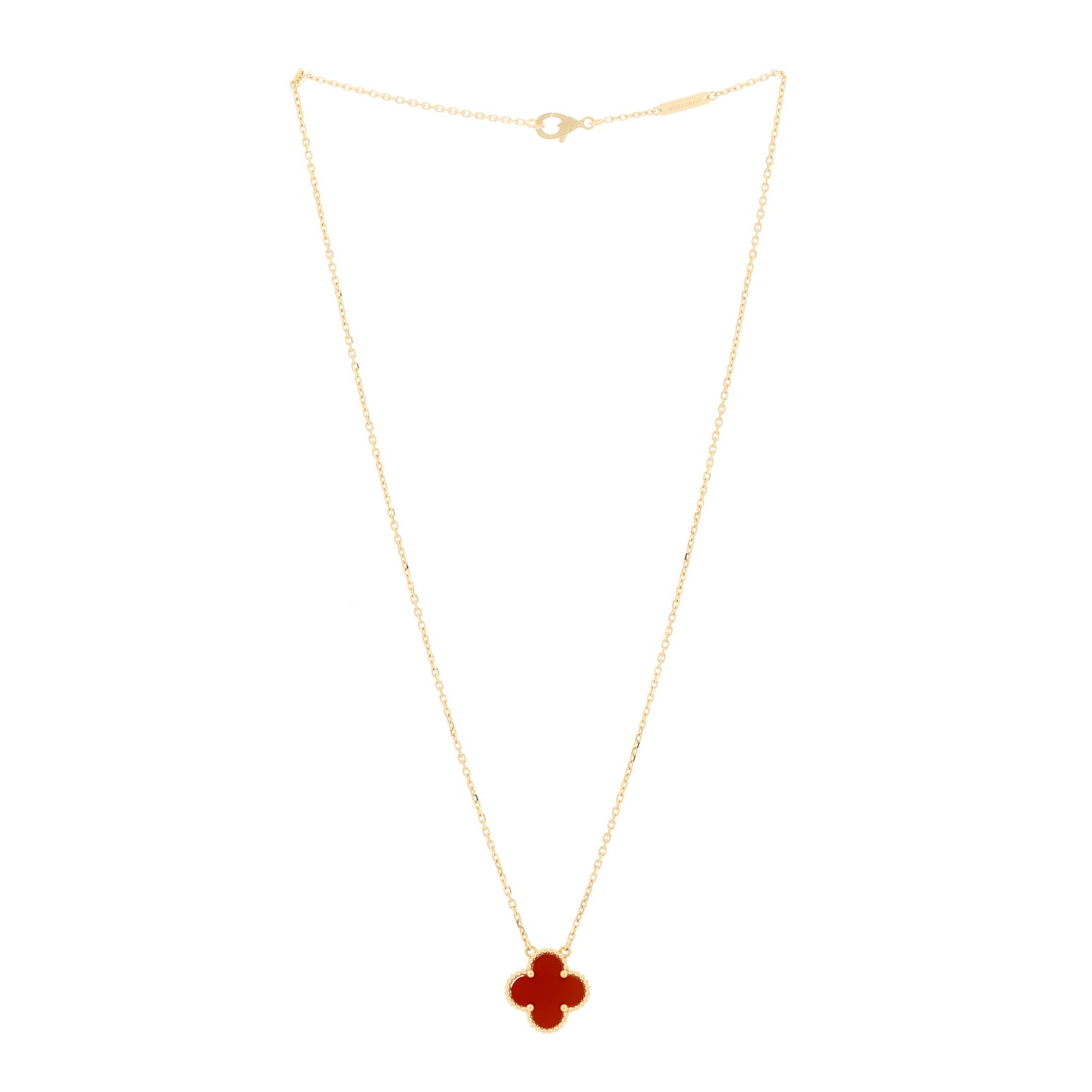 18K Yellow Gold Carnelian Vintage Alhambra Pendant Necklace