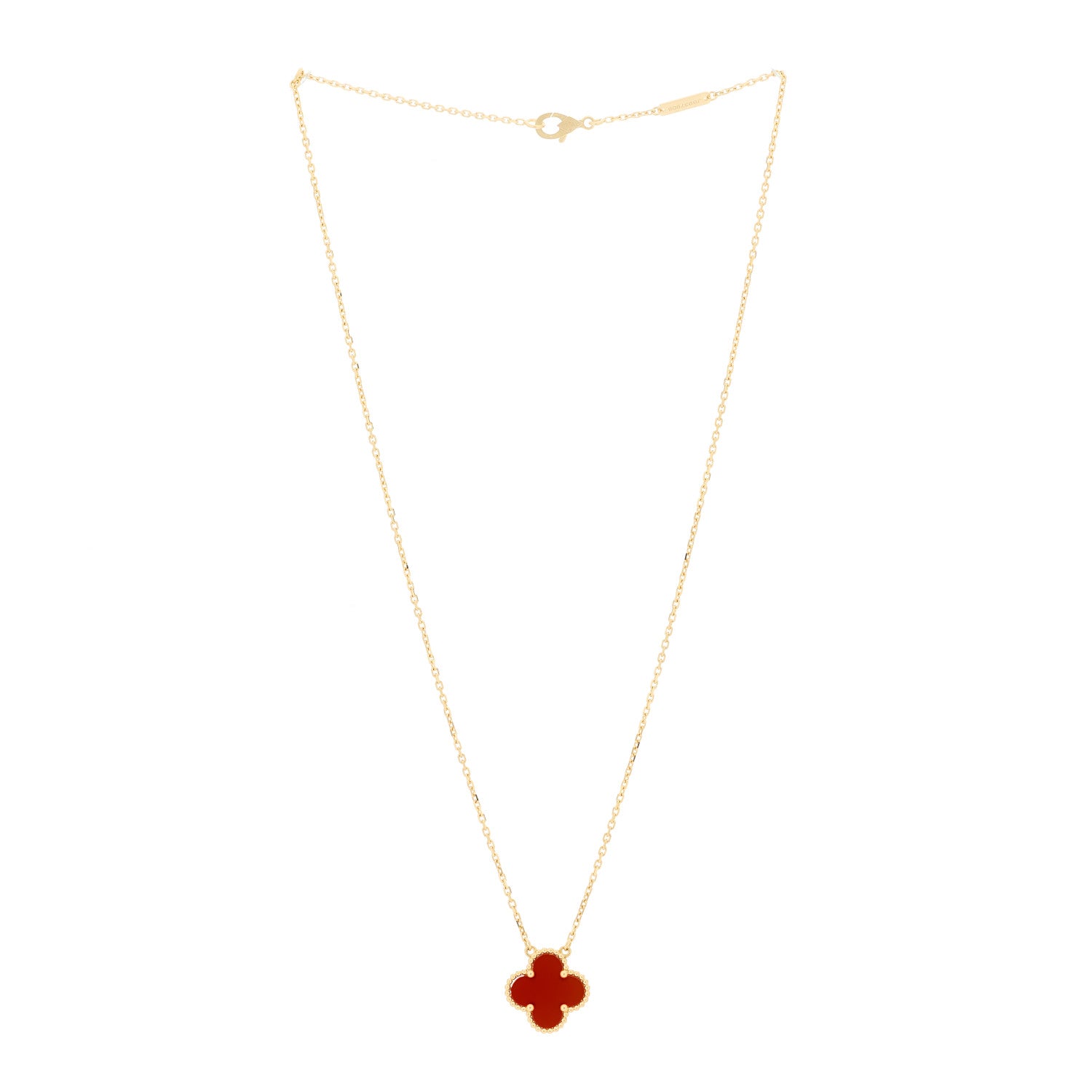 Van Cleef & Arpels 18K Yellow Gold Carnelian Vintage Alhambra Pendant Necklace 3 of 7