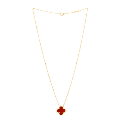 Van Cleef & Arpels 18K Yellow Gold Carnelian Vintage Alhambra Pendant Necklace 3 of 7