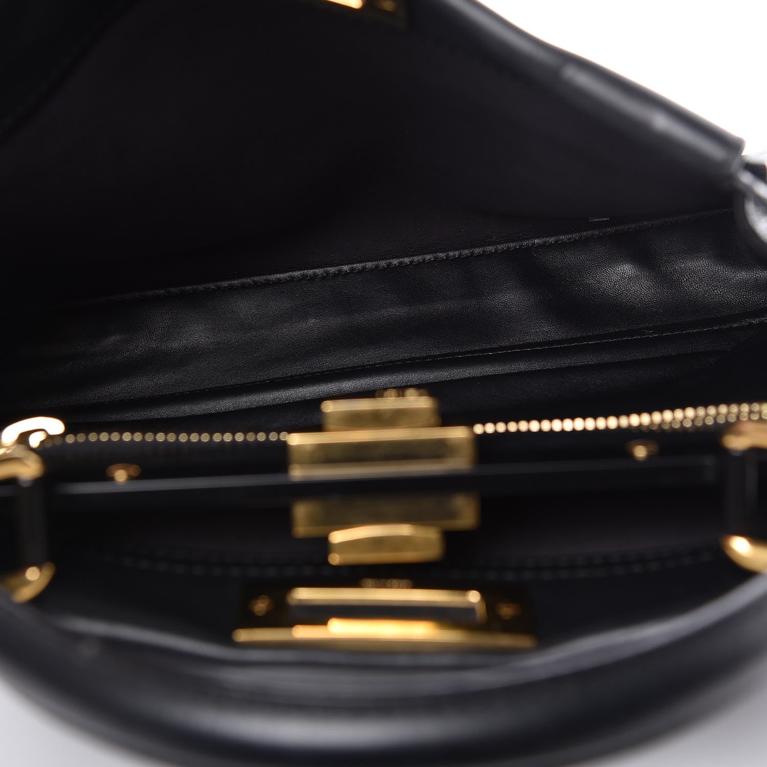 Fendi Vitello Seta Shiny Nappa Medium Peekaboo Iconic Satchel Black 6 of 14