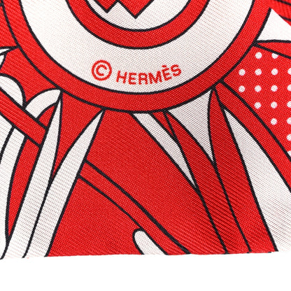 Hermes Silk Faubourg Rainbow Twilly Rouge White Bordeaux 3 of 4