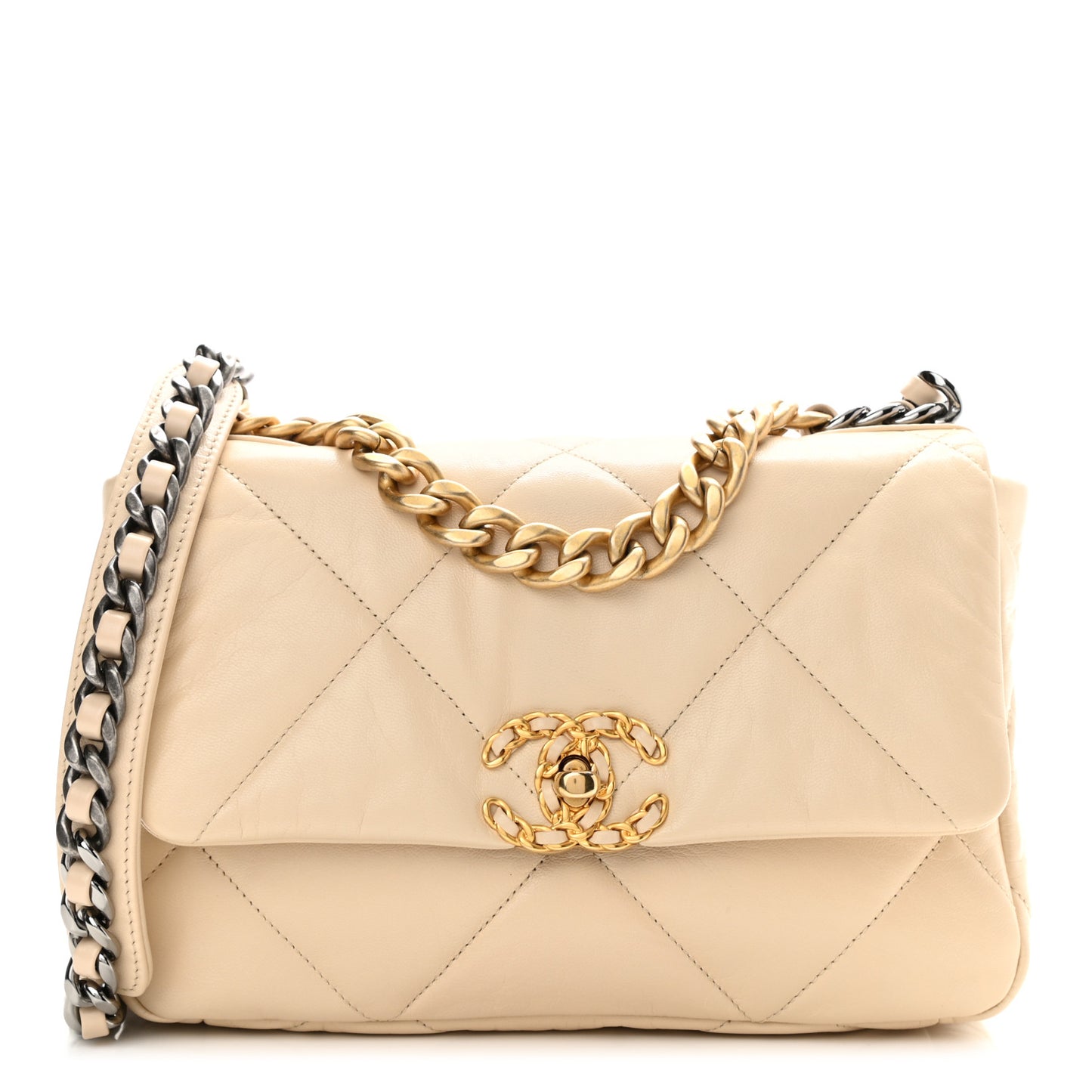 Goatskin Quilted Medium Chanel 19 Flap Beige