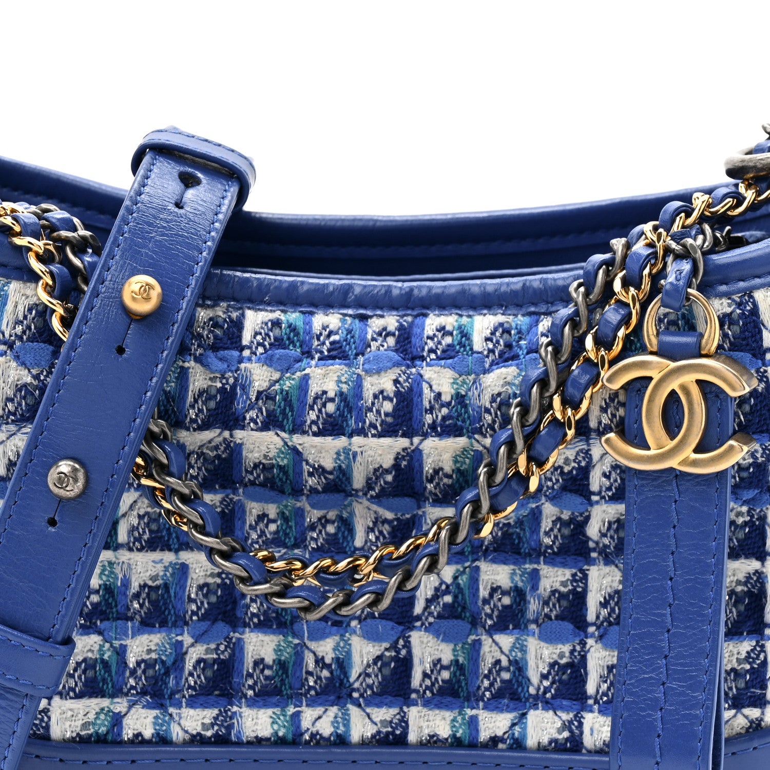 Chanel Tweed Calfskin Small Gabrielle Hobo Royal Blue 8 of 10