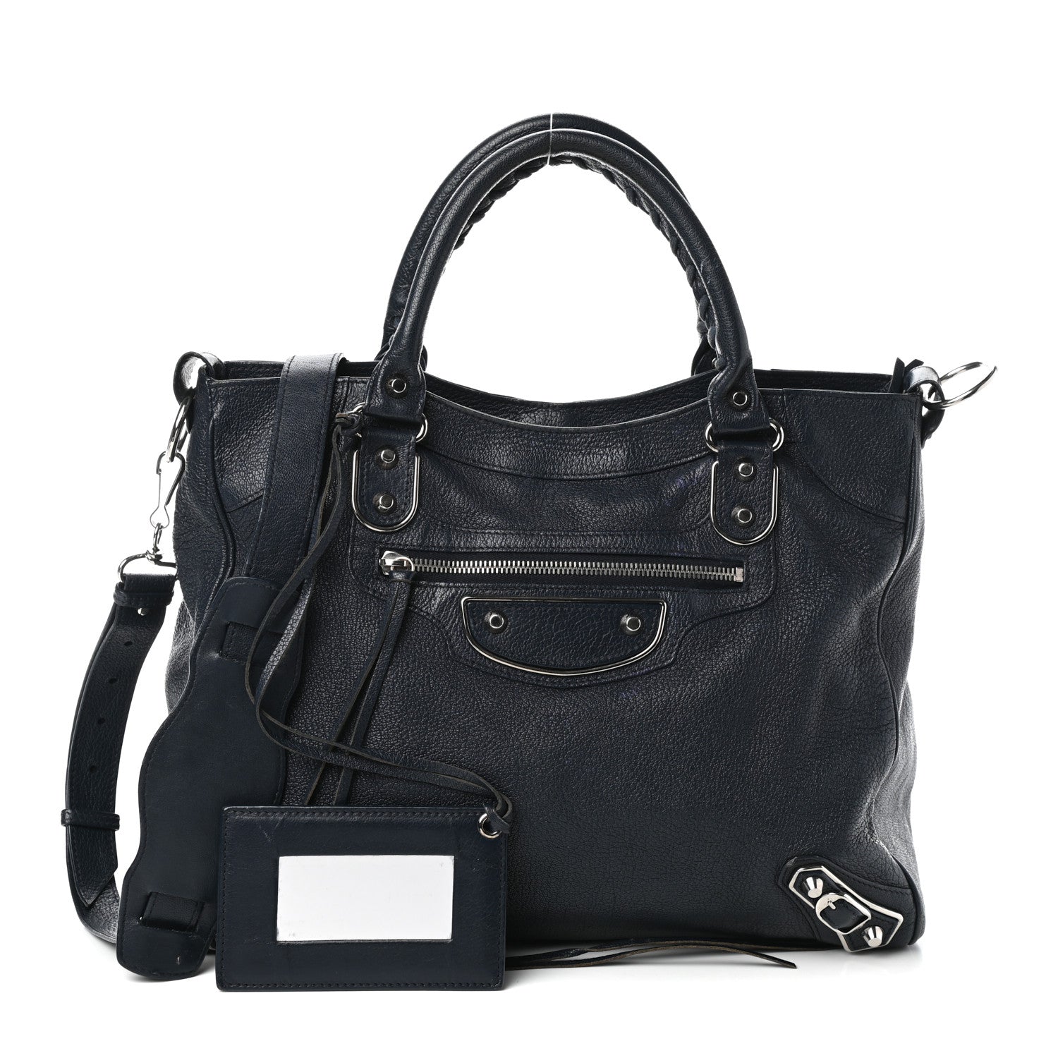 Balenciaga Chevre Silver Metallic Edge Hardware Velo Bleu Nuit Dark Sea 1 of 12