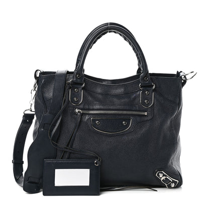 Balenciaga Chevre Silver Metallic Edge Hardware Velo Bleu Nuit Dark Sea 1 of 12