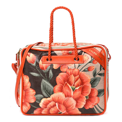 Balenciaga Agneau Floral Print Medium Blanket Square Tote Orange 1 of 12