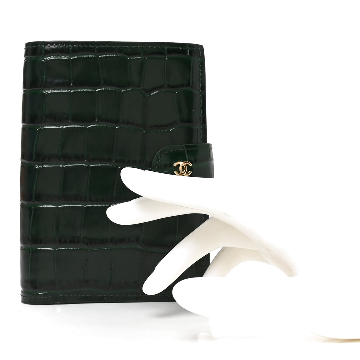 Calfskin Crocodile Embossed Crococo Passport Holder Emerald