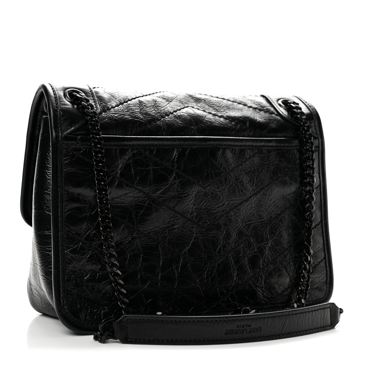 Crinkled Lambskin Matelasse Monogram Baby Niki Chain Satchel Black
