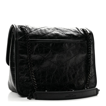 Saint Laurent Crinkled Lambskin Matelasse Monogram Baby Niki Chain Satchel Black 3 of 12