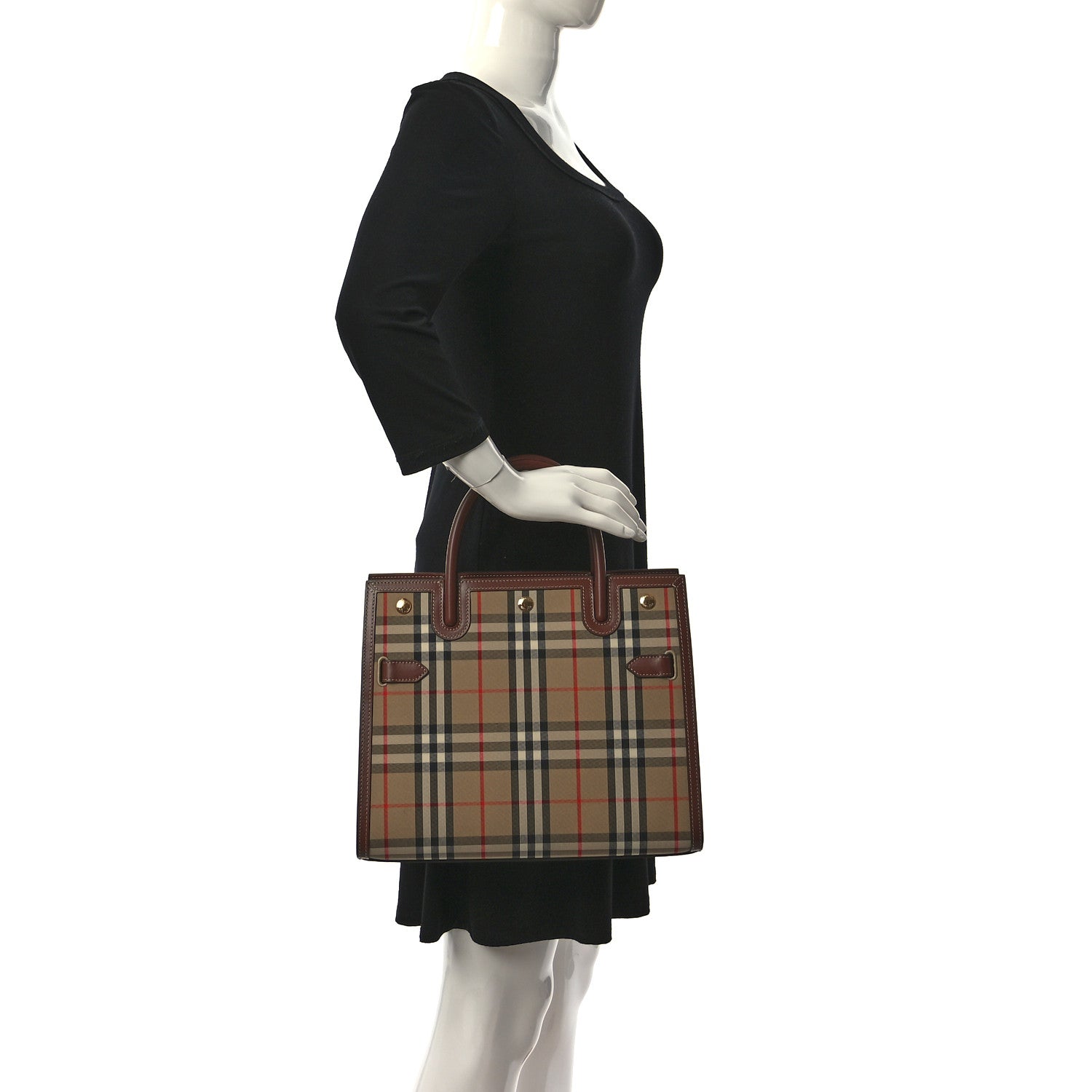 Burberry Calfskin Vintage Check Two Handle Title Bag Archive Beige 2 of 9
