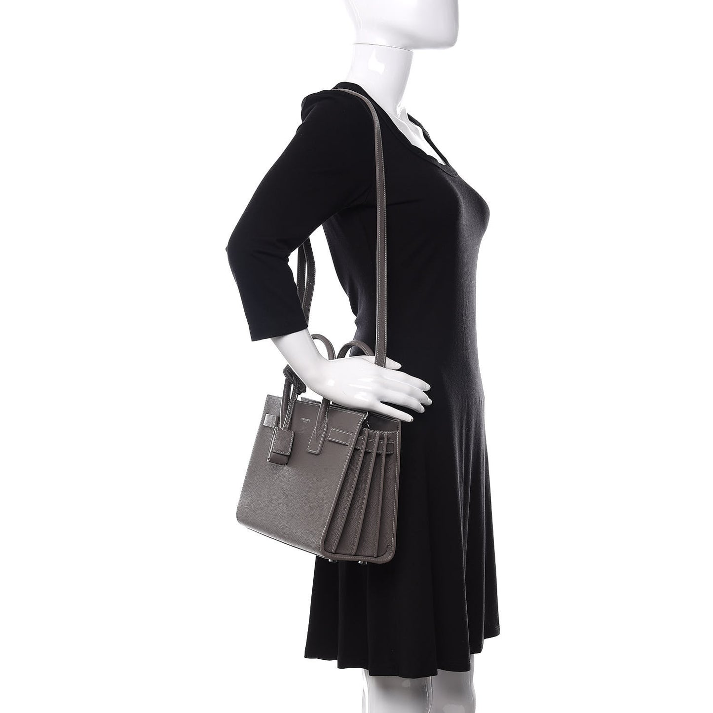 Grained Calfskin Topstich Baby Sac De Jour Fog