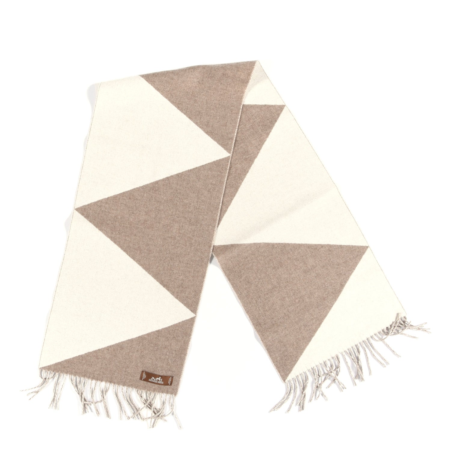Hermes Cashmere Casaque Zig Zag Muffler Etoupe Ivory 2 of 4
