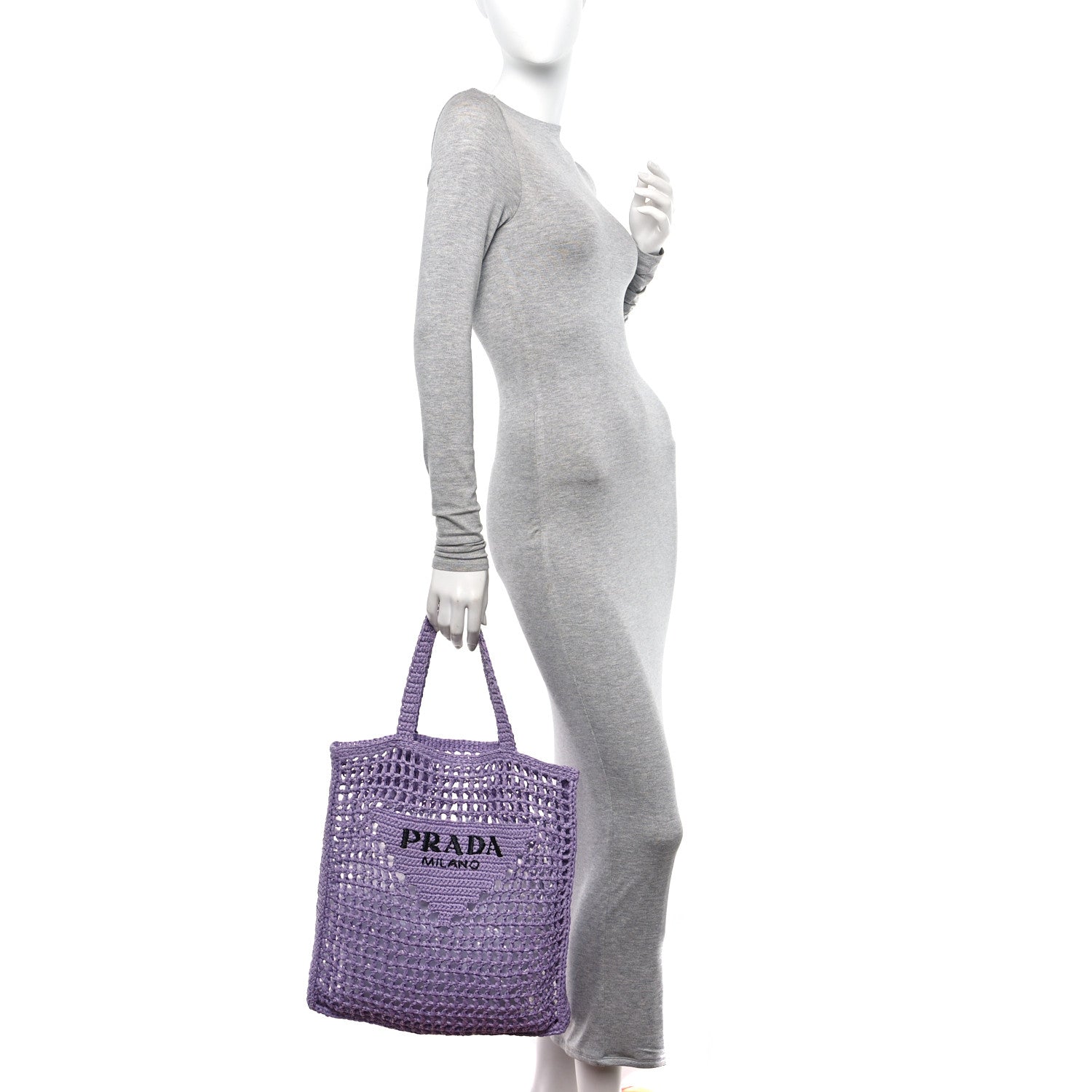 Prada Yarn Raffia Effect Crochet Logo Embroidered Tote Bag Lilium 2 of 10