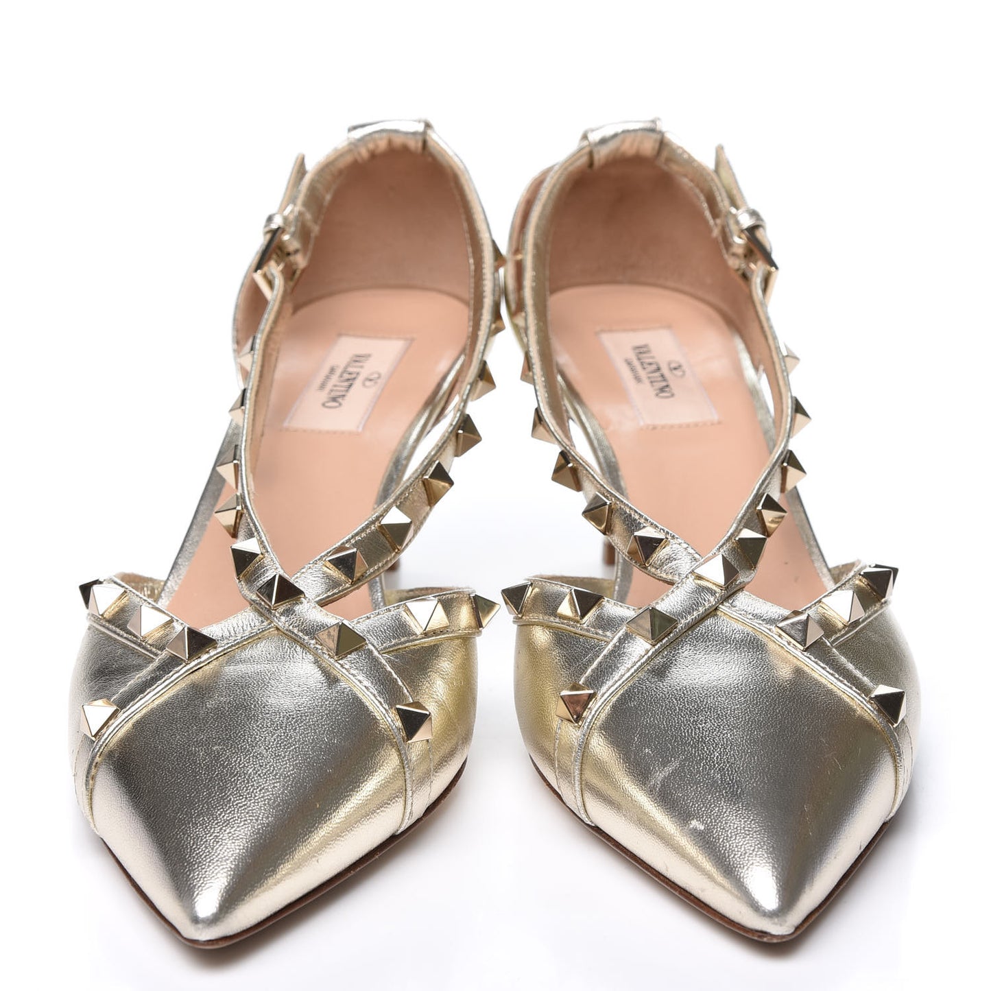 Metallic Nappa Rockstud Cross Strap D'Orsay 55mm Pumps 40 Platino