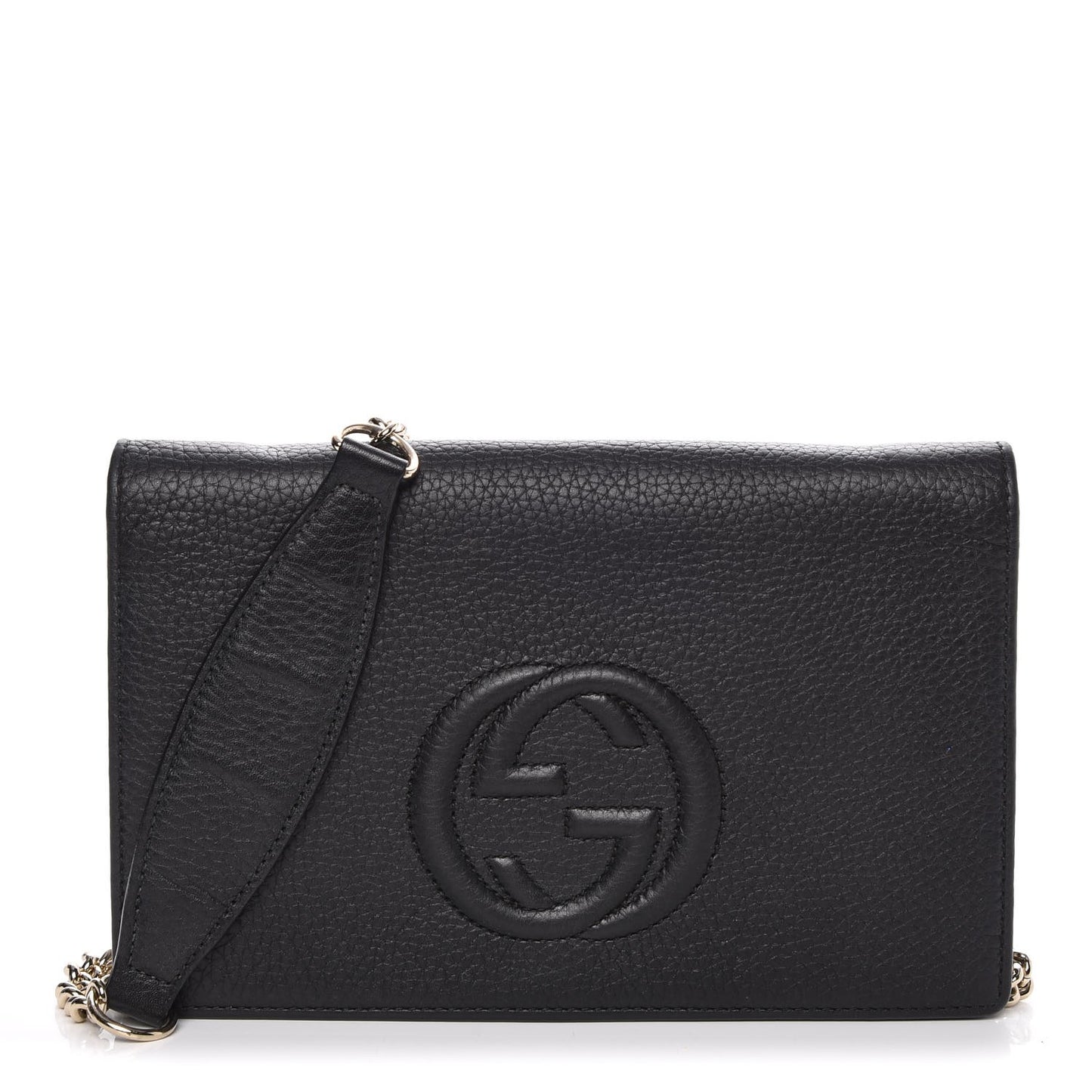 Pebbled Calfskin Soho Wallet on Chain Black