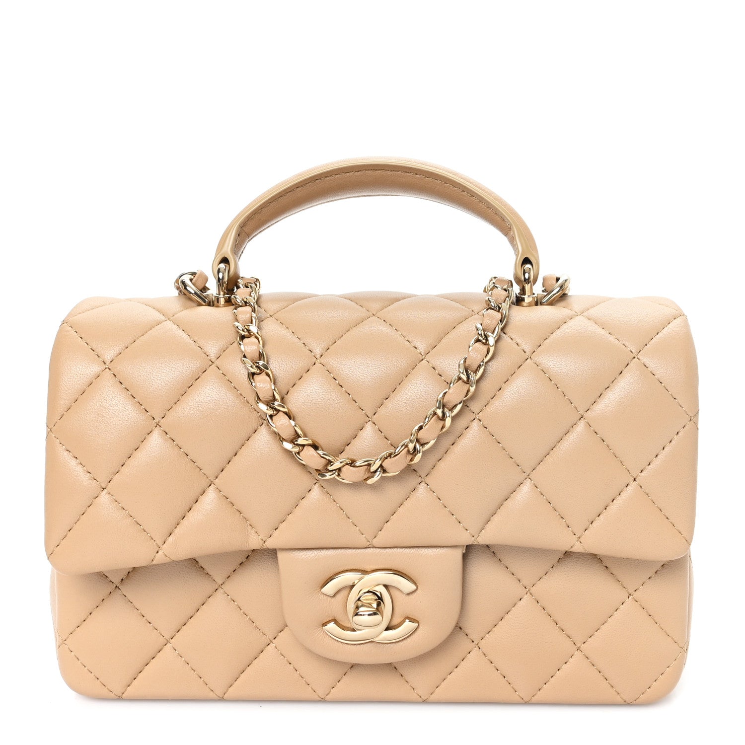 Chanel Lambskin Quilted Mini Top Handle Rectangular Flap Beige 3 of 10
