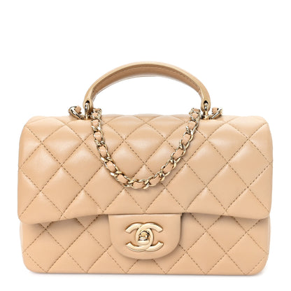 Chanel Lambskin Quilted Mini Top Handle Rectangular Flap Beige 3 of 10