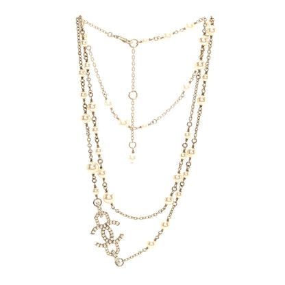 Chanel Pearl Crystal CC Vendome Long Necklace   Golden Pearly White 3 of 5