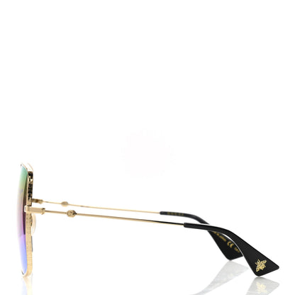 Gucci Metal Rectangular Frame Tiger Print Sunglasses GG0414S Gold 3 of 7