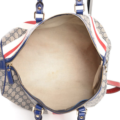 Gucci GG Plus Monogram Large Sloaney Union Jack British Flag Boston Duffle Tote Blue 6 of 24