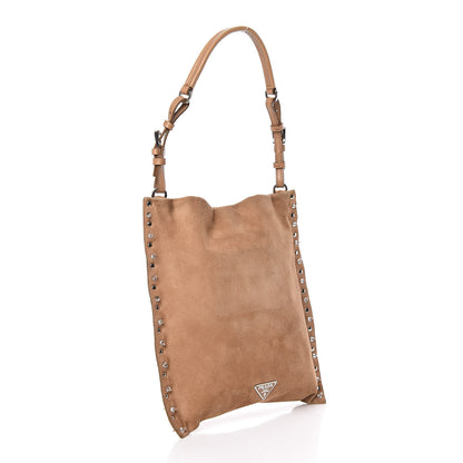 Prada Suede Studded Crystal Bag Light Brown 3 of 15