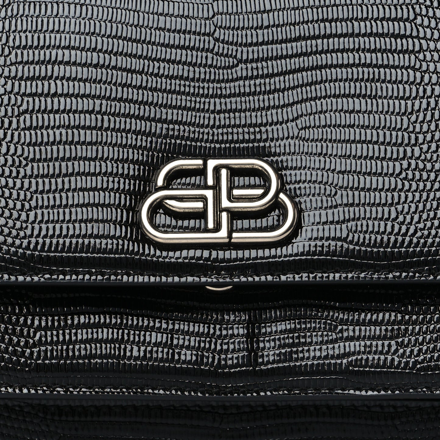 Patent Calfskin Lizard Embossed XS Sharp Top Handle Bag Black