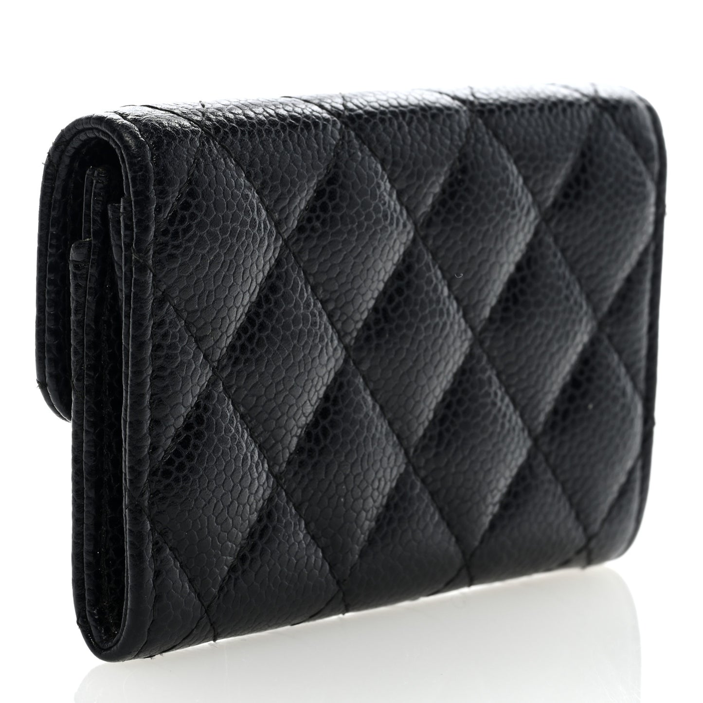 Caviar Quilted Flap Card Holder Wallet Black