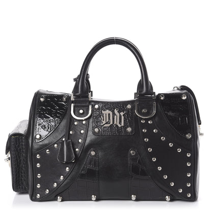 Versace Crocodile Embossed Calfskin Studded DV Satchel Black 1 of 10