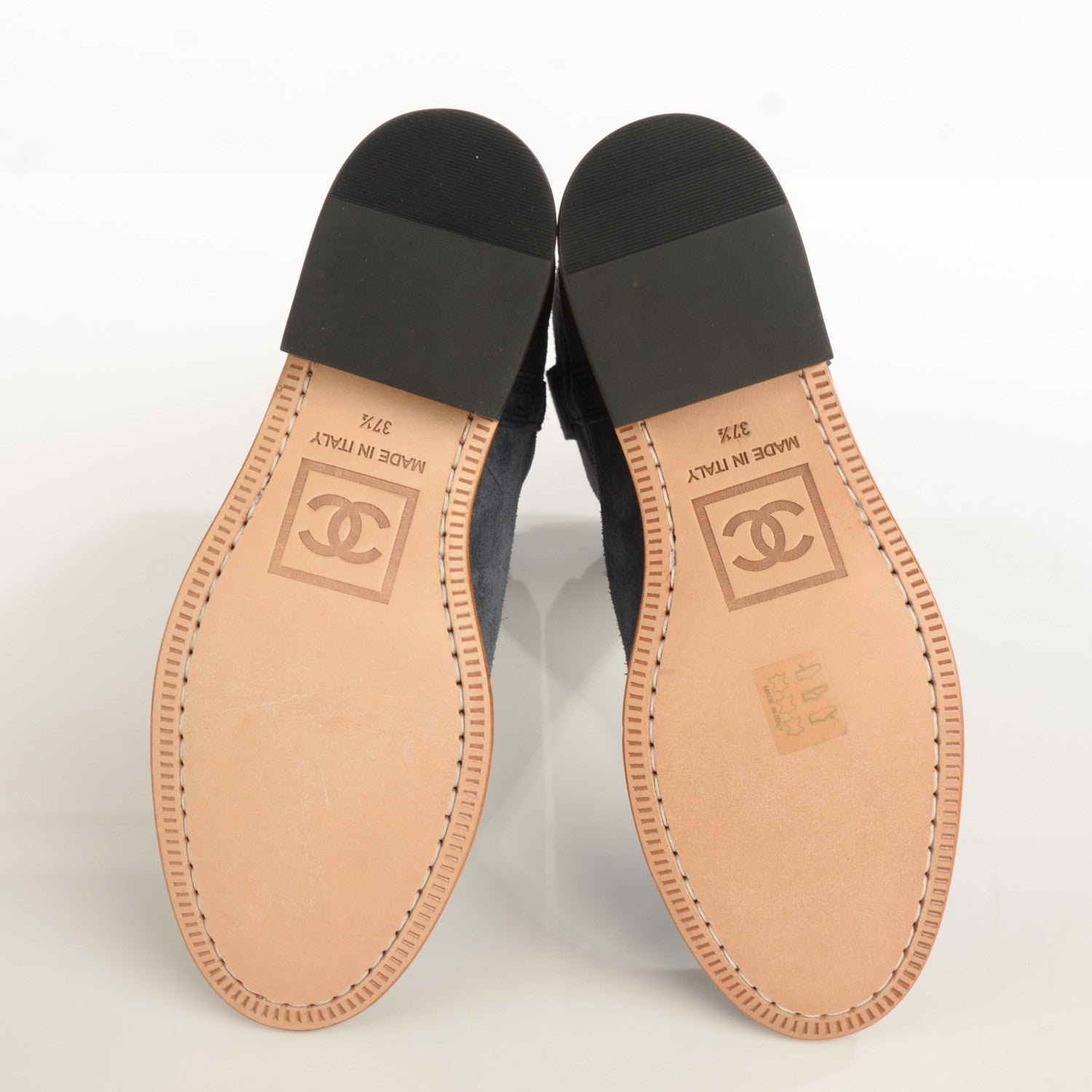 Chanel Suede Logo Boots 37.5 Navy 6 of 10