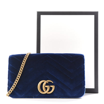 Gucci Velvet Matelasse GG Marmont Mini Bag Cobalt Blue 11 of 13