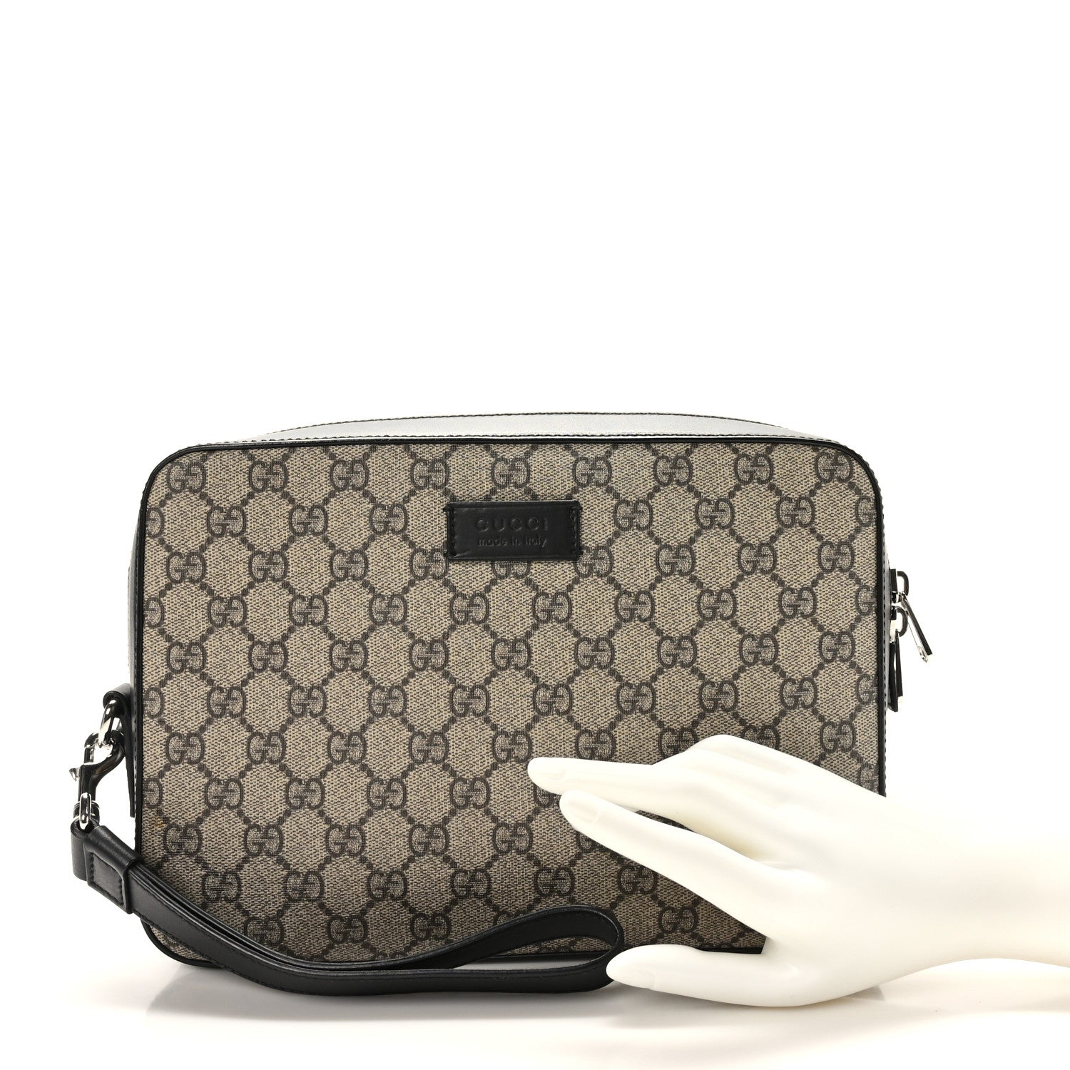 Gucci GG Supreme Monogram Clutch Wristlet Beige Black 2 of 9
