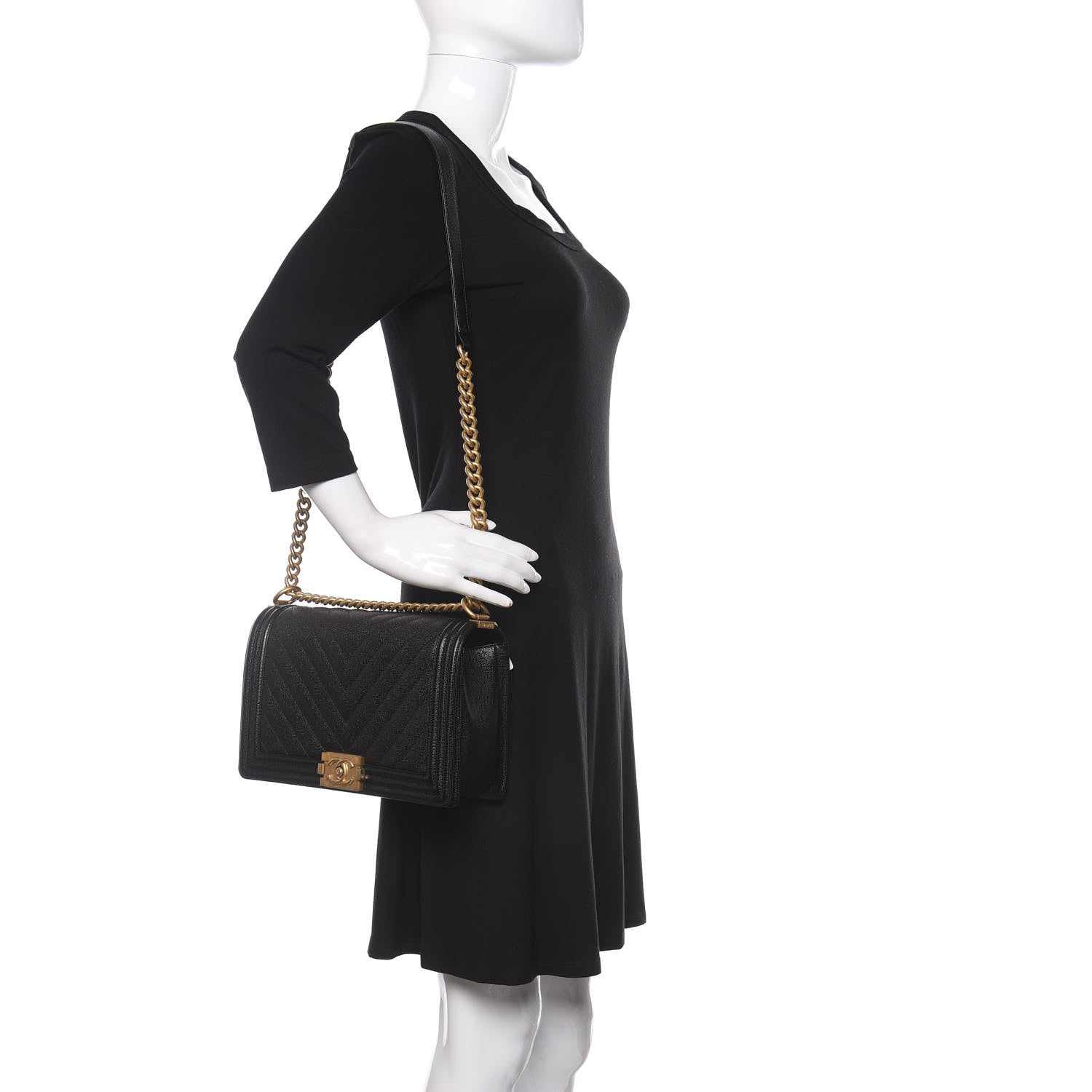 Chanel Caviar Chevron Quilted New Medium Boy Flap Black 2 of 12
